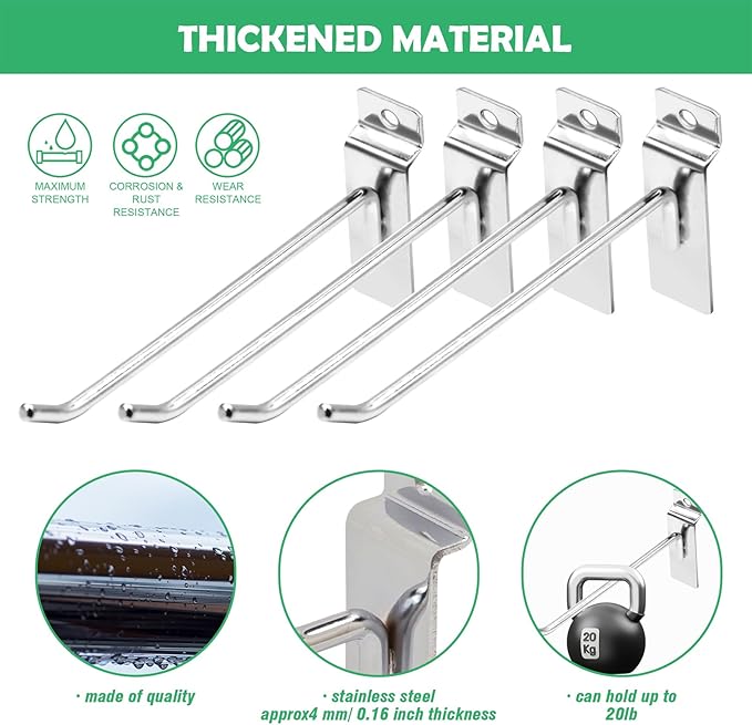 30Pcs 6 Inch Silver Slatwall Panel Hooks, Heavy Duty Slat Wall Hanging Display Hooks Pegboard Metal Hanger Hook for Gridwall Garage Shop Retail