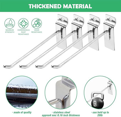 30Pcs 6 Inch Silver Slatwall Panel Hooks, Heavy Duty Slat Wall Hanging Display Hooks Pegboard Metal Hanger Hook for Gridwall Garage Shop Retail