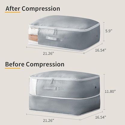 DIMJ Comforter Storage Bag - Large Capacity Ultra Space Saving Self Compression Organize for Duvet, Pillow, Bedding, Blanket Storage Organizer Nylon Compression Bags, Sheet Storage with Zipper, 4 Pack