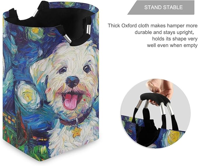 Laundry Hamper Basket Dog Starry Night Blue Storage Basket Collapsible Clothes Hamper with Handle Decorative Organizer Bins Basket for Laundry Room Bedroom Clothes College