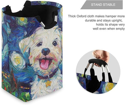 Laundry Hamper Basket Dog Starry Night Blue Storage Basket Collapsible Clothes Hamper with Handle Decorative Organizer Bins Basket for Laundry Room Bedroom Clothes College