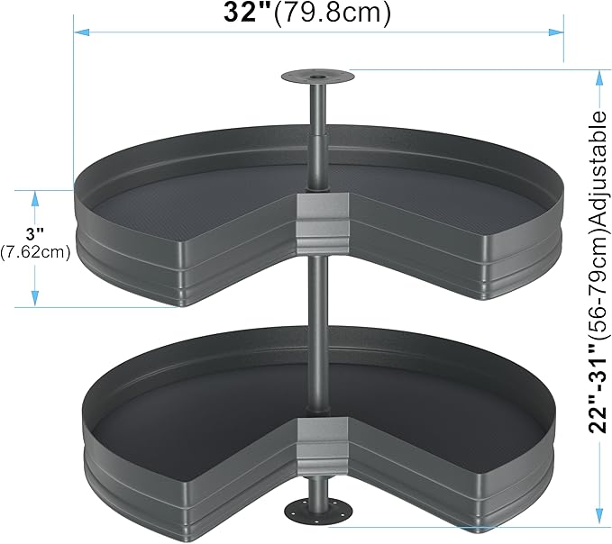 32" Kidney Lazy Susan for Cabinet, 270° Height Adjustable Replacement Shelves for Kitchen Corner Cabinet(Cannot be Door-Mounted)