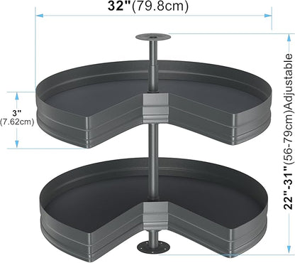 32" Kidney Lazy Susan for Cabinet, 270° Height Adjustable Replacement Shelves for Kitchen Corner Cabinet(Cannot be Door-Mounted)
