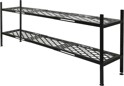 Shoe Rack, Expandable Shoes Organizer Metal Shelf Stand, 2 Tier Stackable Long Shoe Storage Holder For Closet, Floor, Entryway, Garage, Bedroom, Door Entrance For 12-18 Pairs, 45.6 inches Black