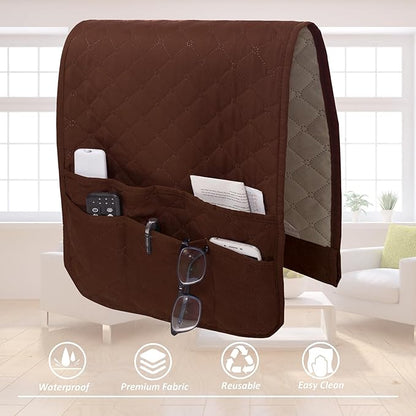 luckyjoyreal Armchair Caddy for Couch Remote Control Holder Premium Durable Non-slip Sofa Armset Organizer Caddy Storage for Recliner Couch 4 Pocket for Cell Phone Magazine 35"x13" Chocolate 1 Piece