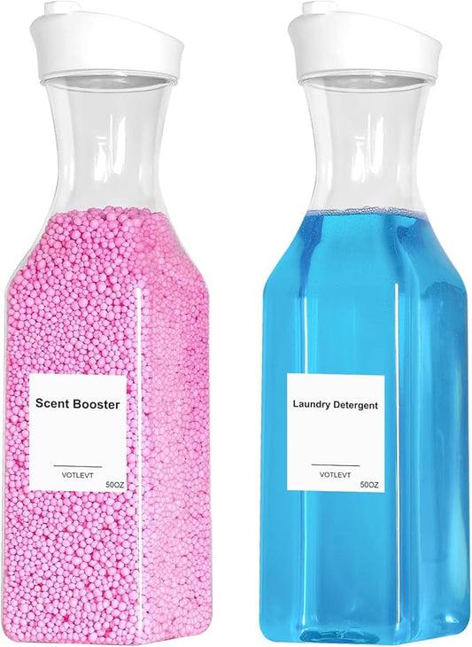 50 OZ Liquid Laundry Detergent Dispenser, Plastic Detergent Container for Organizing, Fabric Softener and Soap Dispenser, Powder Organizer for Laundry Room, 2 Pack