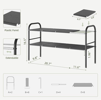 NETEL Under Sink Organizers and Storage, 2 Tier Expandable Under Cabinet Organizer Shelf with 8 Removable Panels,under sink shelf bathroom,Adjustable Shelf for Cupboard