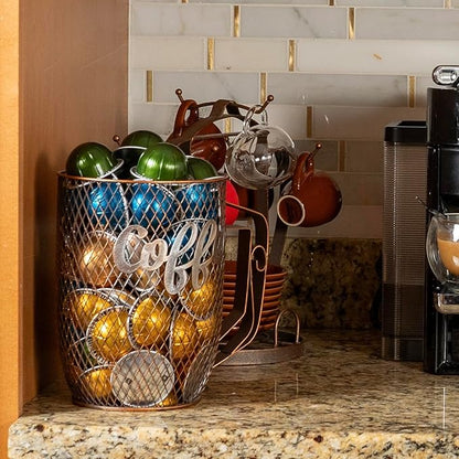 Made Easy Kit Coffee Pod Organizer Compatible with Nespresso Vertuo and Original - Countertop Sculpture Holder Basket Style for Café Bar, Corner Station Office Break Area (Large Coffee Mug)