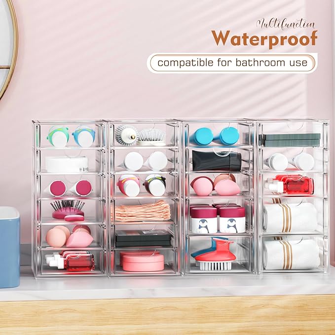 22 Drawers, Acrylic Desk Makeup Organizer, Plastic Drawers Organizer, Stackable Storage Solution for Makeup, Dresser, Office, Bathroom Clear Plastic Craft and Bead Storage Cabinet