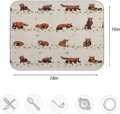 ZzWwR Cute Red Panda Cartoon Pattern Absorbent Dish Drying Mat,16" x 18" Microfiber Kitchen Countertop Table Protector Multi-Purpose Counter Rack Sink Drainer Pad