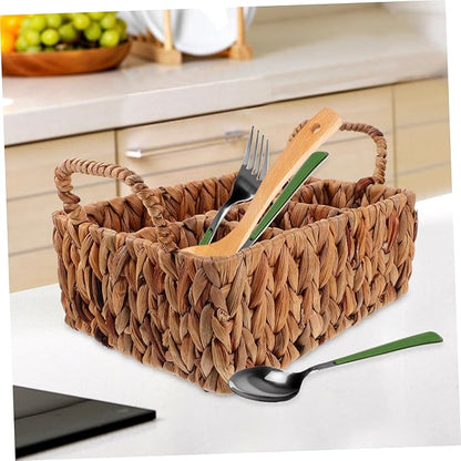 Holder Woven Seagrass Storage Basket Kitchen Utensil Organizer Woven Cutlery Basket Desktop Sundry Holder Practical Storage