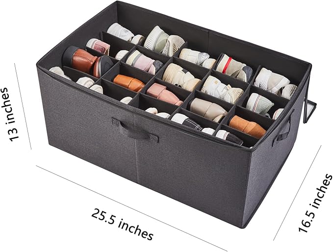 Shoe Storage Organizer for Closet, Shoe Box Organizer, Space Saving Foldable Shoe Rack, Shoe Storage Cabinet with Clear Cover and Reinforced Handles, Fits 20 Pairs, Black