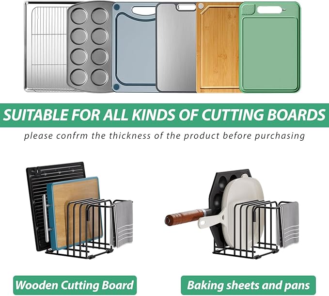 KMUZAWN Cutting Board Organizer,5-Slot Steel Kitchen Storage Rack for Cutting Boards, Baking Trays,towel,and Thin Pans-Space-Saving Kitchen Storage(Black, 3 Pack)