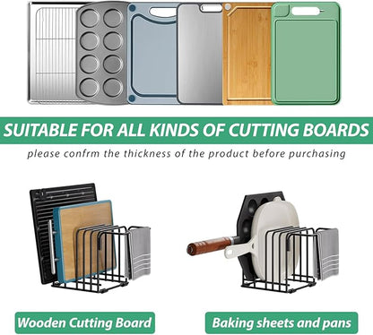 KMUZAWN Cutting Board Organizer,5-Slot Steel Kitchen Storage Rack for Cutting Boards, Baking Trays,towel,and Thin Pans-Space-Saving Kitchen Storage(Black, 3 Pack)