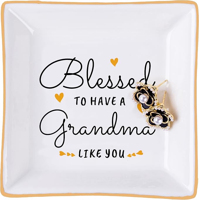Piudee Grandma Birthday Gifts from Granddaughter Grandson, Gift for Grandma Jewelry Ring Dish Blessed to have a grandma like you, Mother's Day Christmas Valentines Day Gifts for Grandma Nana