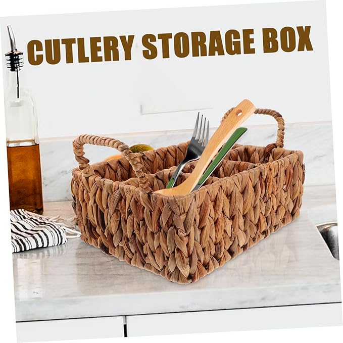 Unomor Kitchen Storage Basket Woven Cutlery Organizer Natural Style Basket Household Woven Container Pantry Organizer