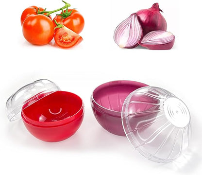 Magicaleast 2PCS Fruit and Vegetable Shaped Savers Onion and Tomato Storage Containers for Fridge Vegetable Crisper Makes Food Stays Fresh Longer