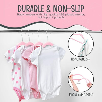 TechZoo 25 Premium Baby Velvet Hangers - 11.8 Inches Non-Slip & Ultra-Slim Baby Hangers for Space-Saving & Children Clothes - 360 Swivel Hook, Strong & Durable Infant & Toddler Clothes Hanger - Pink