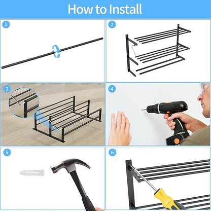 Towel Racks for Bathroom 24 Inch, 3 Tier Towel Shelf with Double Towel Bar, Wall Mounted Towel Rack SUS 304 Stainless Steel, Towel Storage for Bathroom Lavatory, Black