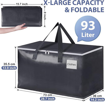 StorageRight Heavy Duty Moving Boxes-Moving Bags with Zipper, Reinforced Handles and Tag Pocket-Collapsible Moving Supplies-Totes for Storage Great for moving, Storage and Travel 93L(Gray-10 Pack)