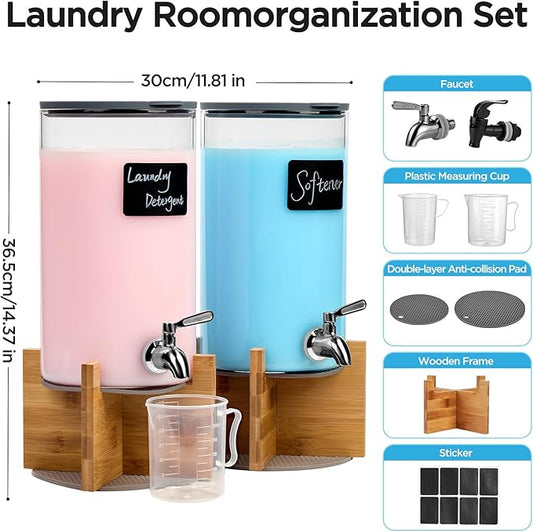 Glass Laundry Detergent Dispenser with Holder,1.1 Gallon Laundry Liquid Dispensers with Stainless-Steel Tap,Large Glass Fabric Softener Containers with Stand for Laundry Room Organization