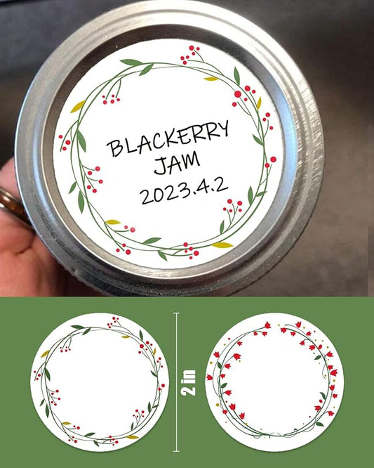 500pcs 2" Canning Labels - Round Mason Jar Stickers, 2 Wreath Designs, Food & Spice Bottle Labels