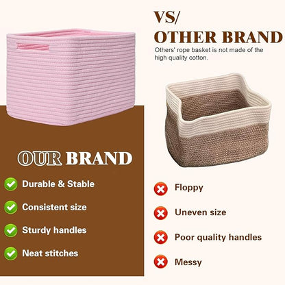 Storage Baskets for Organizing, 4 Pack Storage Baskets for Shelves, Woven Basket for Shelves, Closet Organization, Rectangle Organizer Basket Gifts Empty, 13"Lx8.7"Wx7.9"H Decorative Bins with Handles