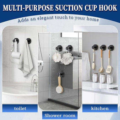 warlve Suction Cup Hooks No Drill Stainless Steel Shower Hooks Towel Hook Heavy Duty on Smooth and Non-Porous Surfaces in Bathrooms Kitchen Bedroom (2, Matte Black)