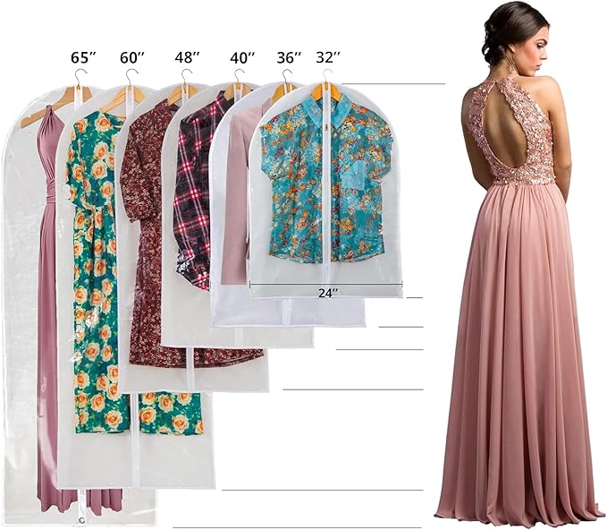 Clear Garment Bags For Hanging Clothes, 36" Women Suit Bags, Plastic Garment Bags for Closet Storage, Suit Cover Bags with Zipper for Short Coats, Jackets, Shirts 24"x36"/ 12 Pack