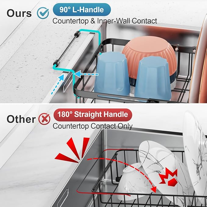 iSPECLE Expandable in Sink Dish Drying Rack - Adjustable Capacity Over The Sink Dish Drainer Drying Rack with Utensil Holder for Kitchen, 12.4"-17.1" L x 12.8" W, Black
