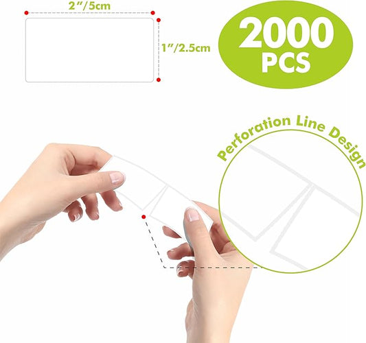2000 Removable Freezer Labels, Water/Oil/Tear Resistant Blank Food Stickers with Perforation Line for Refrigerator, Food Containers, Jars, Pantry Organization (1” x 2”, 2 Rolls)