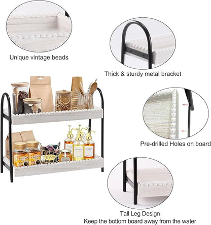 2 Tier Coffee Bar Organizer, Wood Coffee Bar Accessories Shelf for Countertop, Rustic Coffee Station Organizer Decor Stand Rack for Mugs Cups Syrup, Condiment Storage Holder for Kitchen, Home, Office