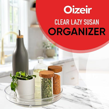 Oizeir Clear Lazy Susan Organizer (Pack of 2) 9 Inch Turntable for Kitchen, Pantry, Fridge, Bathroom, and Vanity Countertops, Acrylic Rotating Organizer