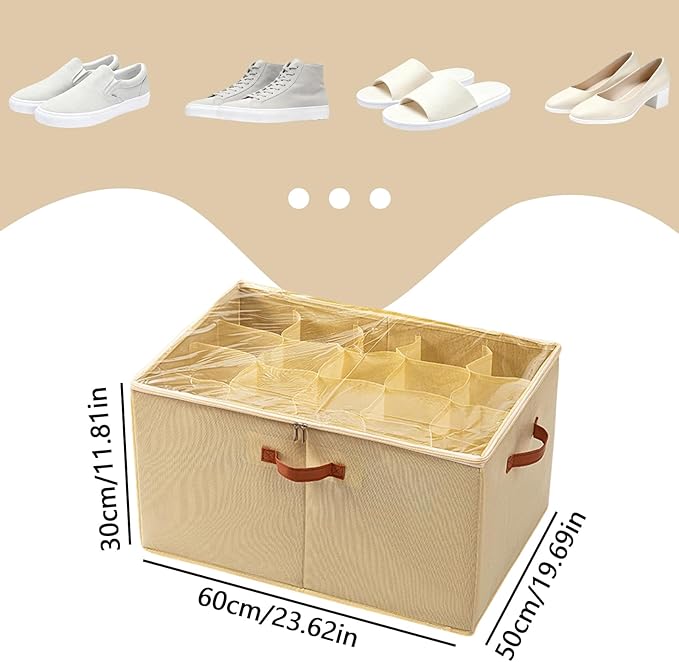 SLDYH Shoe Organizer for Closet, Tidy Up and Organize, Shoe Storage Easy to Store and Search, 12-20 Grid Fabric Shoe Box with Clear Cover (Beige, 20 Grids)