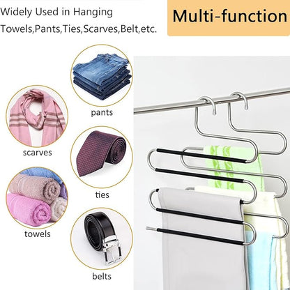 Skroad Pants Hangers Space Saving,3 Pack S-Type Non-Slip Stainless Steel Clothes Pants Hangers Closet Organizers and Storage, Closet Organizer Hanger Organizer for Scarf Jeans Trousers Towels Leggings