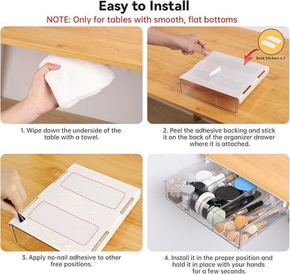 OTraki Under Desk Table Drawer Storage Organizer 3 Pack Large & Medium & Small Under Desk Storage Drawers Slide Out Self-Adhesive Amount Drawer Attach for Office, Home, School (S/M/L)