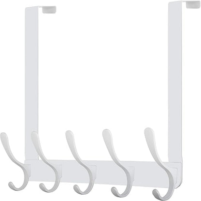 WEBI Over The Door Hook 5 Coat Hooks,Over The Door Towel Rack,Door Hanger Coat Rack Towel Hanger for Hanging Coats,Clothes,Back of Bathroom,White