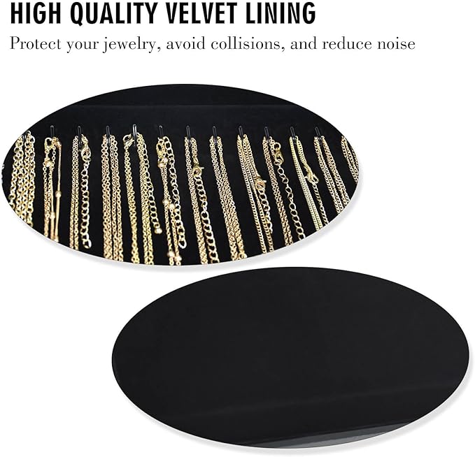 Necklace Organizer Box with Clear Lid Velvet Tray for Jewelry Storage Display Case, 20 Hooks Glass Top Drawer Insert Necklaces Pendants Dustproof Necklace Jewelry Box Organizer & Tray (Black)