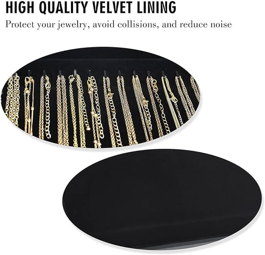 Necklace Organizer Box with Clear Lid Velvet Tray for Jewelry Storage Display Case, 20 Hooks Glass Top Drawer Insert Necklaces Pendants Dustproof Necklace Jewelry Box Organizer & Tray (Black)