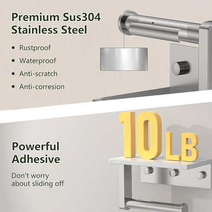 Marble Toilet Paper Holder with Shelf, Evolvegoods Brushed Nickel Bathroom Toilet Paper Holder Wall Mount, 304 Stainless Steel Modern Toilet Paper Roll Holder Storage Tissue Holder