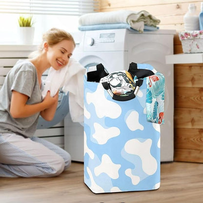 Laundry Hamper Basket Cow Texture Blue Storage Basket Collapsible Clothes Hamper with Handle Decorative Organizer Bins Basket for Laundry Room Bedroom Clothes College