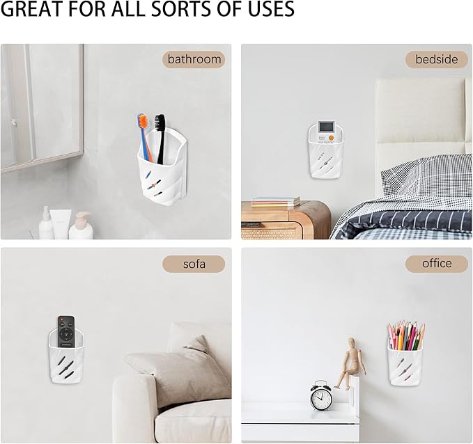 Remote Control Wall Mount 2Pcs Stylish Remote Organizer ABS Plastic Storage Box for TV AC Fan Remotes, No-Drill Adhesive or Screw Installation for Bedroom Headboard Office (White)