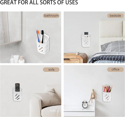 Remote Control Wall Mount 2Pcs Stylish Remote Organizer ABS Plastic Storage Box for TV AC Fan Remotes, No-Drill Adhesive or Screw Installation for Bedroom Headboard Office (White)