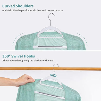 LMTrystFit 50-Pack Plastic Coat Hangers, Non-Slip, Space-Saving, 0.2 Inches Slim, 360° Swivel Hook, Sturdy Clothes Hangers for Suit, White and Dark Gray