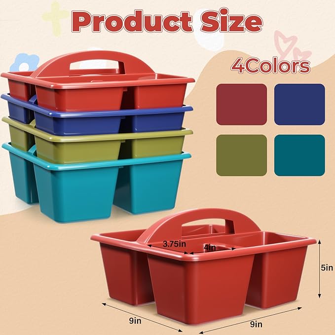 Kathfly 12 Pack Caddy Organizer with Handle, Stackable Organization Storage, Small Plastic Basket Classroom Caddy for Table Desk Office Pencil Kids Room Craft Art Teacher School Supplies (Deep Color)