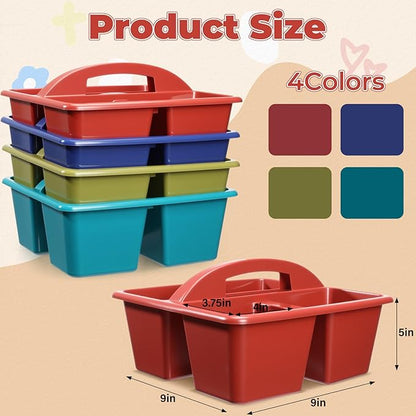 Kathfly 12 Pack Caddy Organizer with Handle, Stackable Organization Storage, Small Plastic Basket Classroom Caddy for Table Desk Office Pencil Kids Room Craft Art Teacher School Supplies (Deep Color)