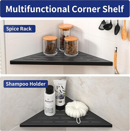 Bernkot Corner Shower Shelf, 12" Matte Black 304 Stainless Steel Slot Design Recessed Corner Shelves 2 Pack Bathroom Grout in Shelf for Tiled Wall, Large Size