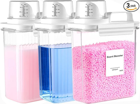 64 OZ Laundry Detergent Dispenser, Liquid Laundry Soap Dispenser, Fabric Softener Dispenser, Scent Booster/Laundry Powder Holder & Container, Laundry Room Organization and Storage, 3PACK