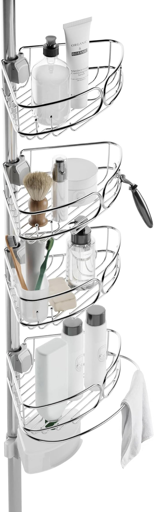 Zenna Home Tension Pole Shower Caddy Corner Organizer, Adjustable Standing Shower Caddy with 4 Shelves, Rustproof Bathroom Tension Rod Organizer, 60 to 108 Inch, Stainless Steel