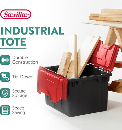 Sterilite 18-Pack 12 Gallon Hinged Lid Industrial Tote, Heavy-Duty Plastic Organizer - Stackable Multipurpose Home Storage Bins with Contoured Handles for Garage, Basement or Attic Organization
